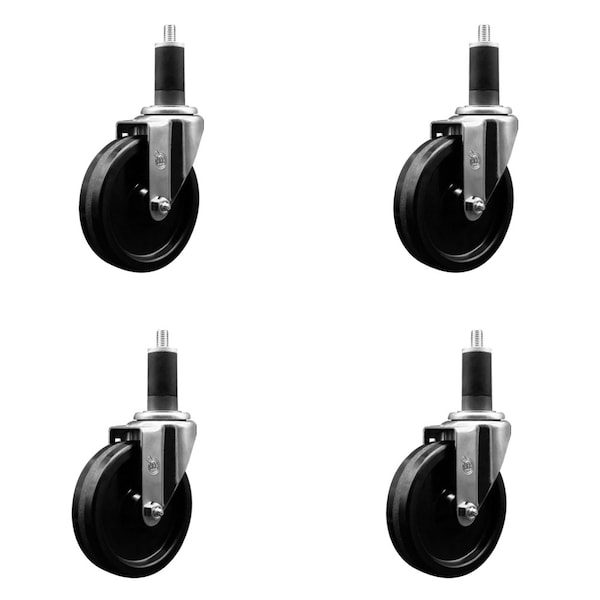 5'' SS Phenolic Wheel Swivel 1-1/4'' Expanding Stem Caster Set, 4PK